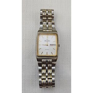 Elgin Two Tone‎ Gold Silver Tone Rectangular Day Date Quartz Watch Men's - READ